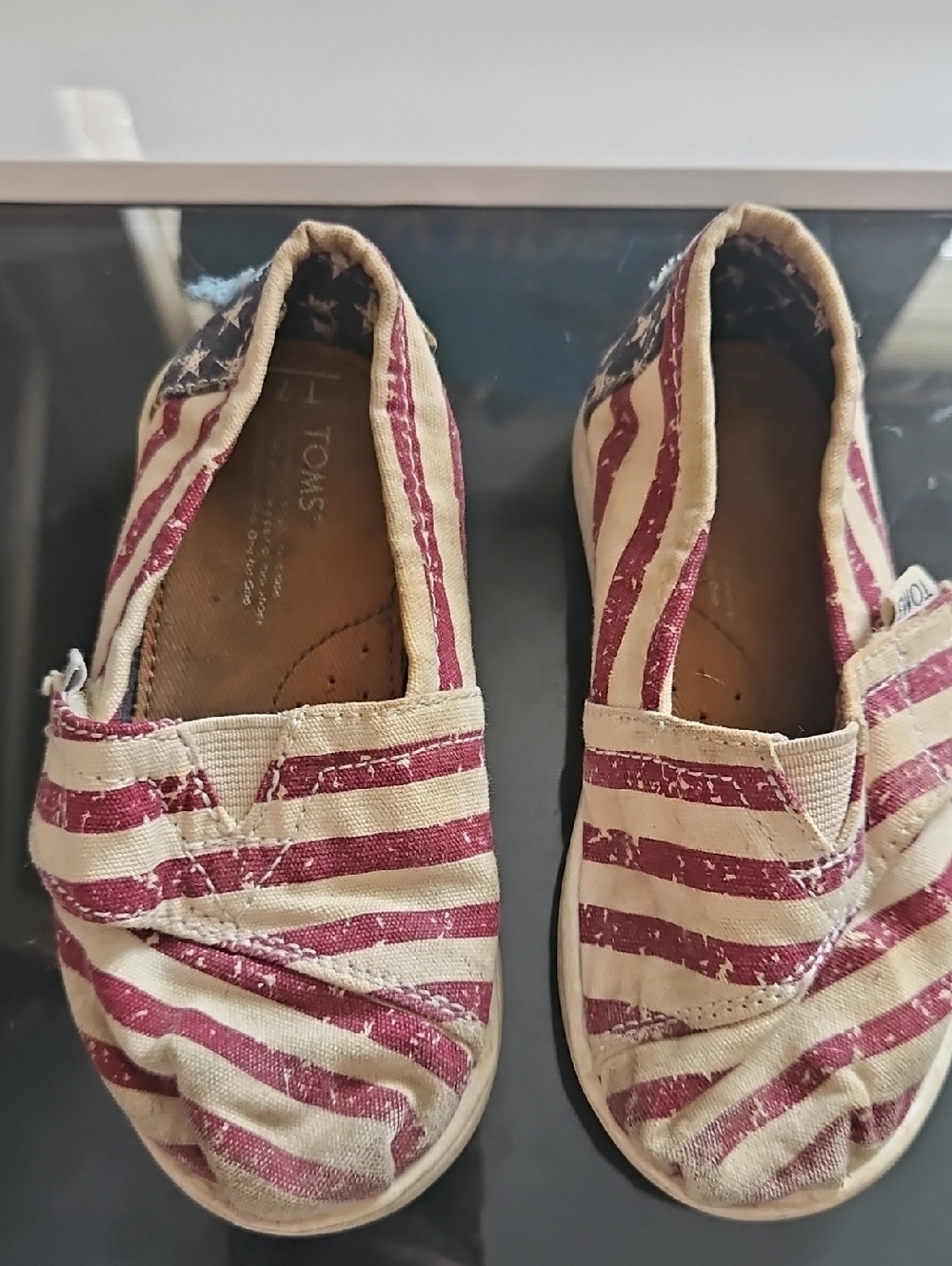 TOMS Kids Cream & Red Striped Slip-On Moccasins